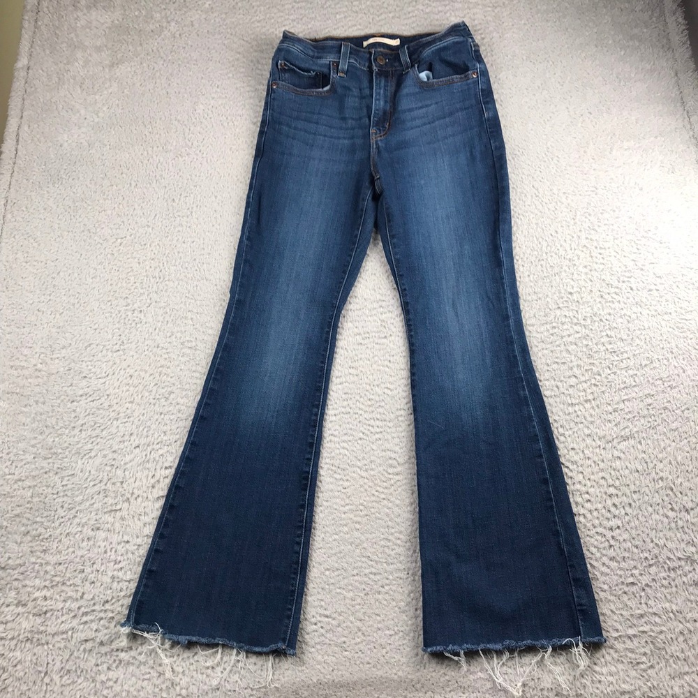Levis 726 Flare Jeans Women 27 (27x29) Dark Wash High Rise Raw Hem Denim